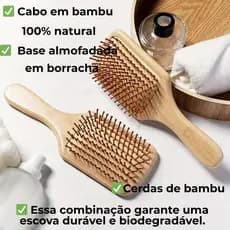 Kit 2 ou 3 Escovas de Cabelo Retangular Portátil Bambu Antifrizz, Desembaraça Rápido