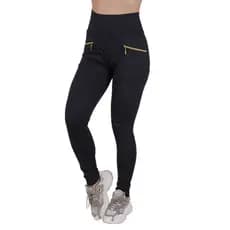 Calça Feminina Cintura Alta Legging Bolso Real Com Zíper