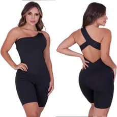 Macacão Curto Feminino Detalhe Argola Ombro Suplex Fitness