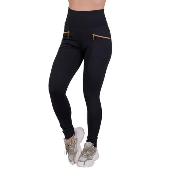 Calça Legging Feminina Cintura Alta Bolso Com Zíper Estilosa