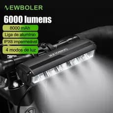 NEWBOLER Luz Frontal De Bicicleta 6000 Lúmens USB Recarregável 8000mAh IPX6 À Prova D'água Flash Light Aluminum Shell Acessórios