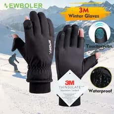Newboler Inverno Luvas Aquecimento Duas Dedo Flip Luvas de Motocicleta Touch Screen Impermeável Ciclismo Pesca Luvas ao