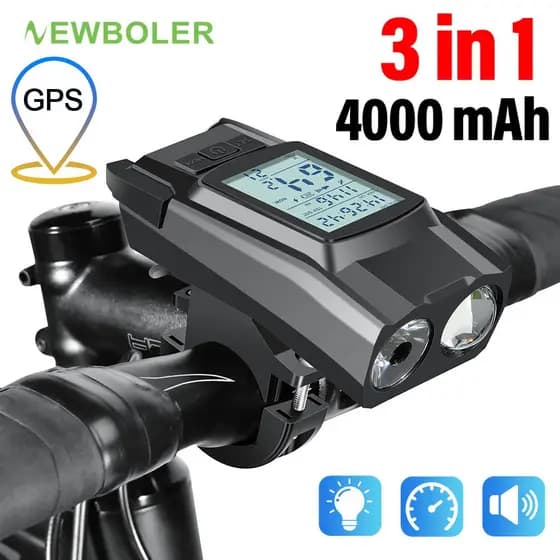 Newboler 3 Em 1 GPS Luz Dianteira Da Bicicleta 4000mAh Velocímetro Farol À Prova Dwaterproof Água Usb Recarregável Equit