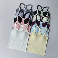 2025 Verão Novo Colete Com Alça De Ioga Nervuras Roupa Íntima Esportiva Feminina Tapete De Peito Embutido Sem Mangas Reg