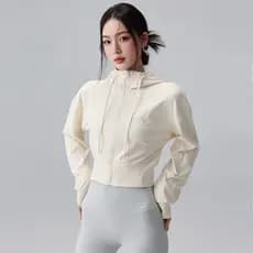 Outono inverno jaqueta esportiva com capuz Yoga Wear topo feminino Pilates treinamento manga longa magro-ajuste solto Ca