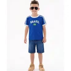 Camiseta Infantil Bandeira do Brasil Bordada Torcedor de Algodão Premium