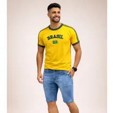 Camisa Bandeira do Brasil Bordada Torcedor Premium de Algodão