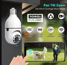 Camera de Segurança, lâmpada, Vigilância Wi-Fi 360°,  com Visão Noturna,  FullHD.