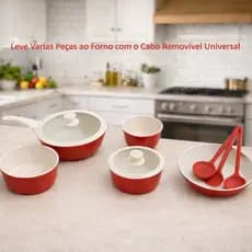 Vermelha - Conjunto de Panelas com revestimento em Cerâmica com um Cabo Removível Premium - 11 Peças