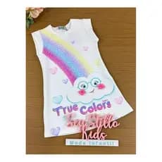 Vestido Infantil Kukie Trolls Branco Nuvem Com Arco Iris