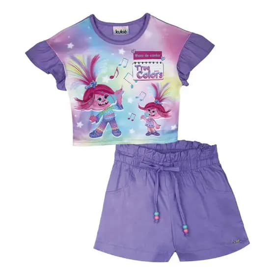 Conjunto De Shorts E Cropped, Poppy Filme Trolls - Kukiê