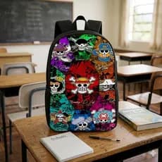 Mochila Escolar Caveiras Coloridas One Piece Moda Infantil