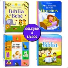 Kit 4 Livros Bíblicos Bíblia do Bebê Orações Minhas Primeiras Palavras Arca de Noé