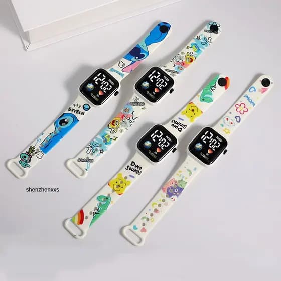 Discagem Quadrada Digital LED Infantil Design Animal Fofo Meninas Relógio De Pulso Impressão E Tela Táctil Função Pulseira