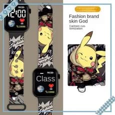 One Piece Children's Watch Printing Nova Versão Coreana Trendy Brand Cartoon Square Relógio Eletrônico Tendência Moda Estudante LED pikachu