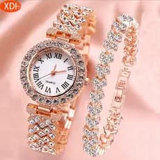 Relógio Mulher Luxo Brilhante Pulseira 2pcs Set Rose Gold Fashion ladies Elegant Quartz Diamond Wristwatch Senhoras