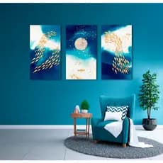 Quadros Decorativo Mdf kit 3 peças 0,28 X 0,50 Peixe Pesca Moderno Classic