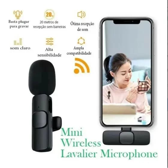 Microfone sem fio K9  lapela microfone para streaming ao vivo  plug and play