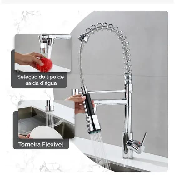 Torneira Cozinha Misturador Agua Quente ou fria Guindaste Bico Duplo, Inoxidável cromado triplo