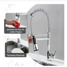 Torneira Cozinha Misturador Agua Quente ou fria Guindaste Bico Duplo, Inoxidável cromado triplo