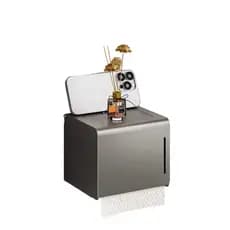 Suporte Para Papel Higiênico Metal Inox Luxo Moderno Preto, Cinza escuro