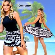 Saida De Praia Feminina Canga Pareô e Maio Bore Body Bojo Conjunto Moda Praia Verão Curta De Amarrar