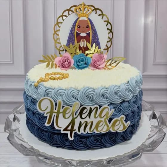 TOPO DE BOLO NOSSA SENHORA APARECIDA, RELIGIAO, GRATIDAO, MILAGRE BEBE ARCO IRIS