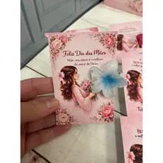 100 Card  Cartao Dia das Maes para presilha flor 4cm encantadora Mimo.