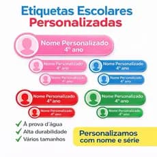 Kit com 166 Etiquetas Escolares em Vinil Adesivo – à prova d’água com foto personalizadas