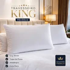 Travesseiro ECO King 90x50 Hotel Extra Macio Toque de Pluma Antialérgico Lavável 400 Fios