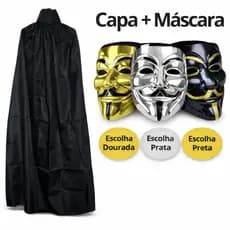 Kit Fantasia Anonymous Vingança Máscara + Capa Adulto Unissex