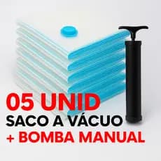 Kit 5 Saco a Vácuo 70 x110 Com Bomba Manual Grande Organizador Edredom Mala Viagem Roupa de Cama