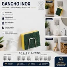 Kit Gancho Aço Inox Com Adesivo Para Esponja Cozinha Bucha de Pia Parede e Banheiro Multifuncional