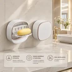 Saboneteira Luxo Premium de Parede Para Banheiro Multiuso Tampa Articulada Com Escorredor Sem Furo
