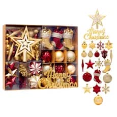 Kit 70 Enfeites Bolas Pendentes Para Arvore de Natal Premium Com Ponteira e Acessórios Decoração