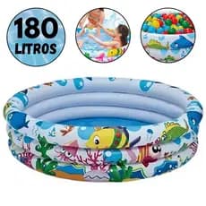 Piscina Infantil 3 Anéis 180l Inflável Para Bolinhas E Água Verao