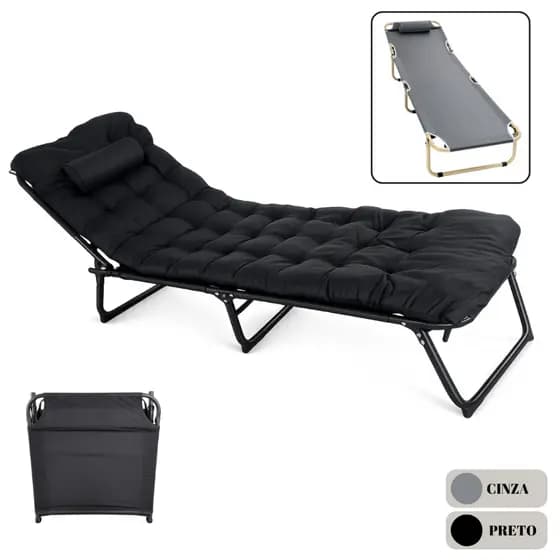Espreguiçadeira Cama Dobrável Reclinável Com/Sem Colchão Multiposição Para Piscina Camping Praia