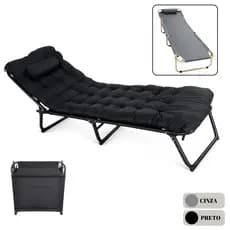 Espreguiçadeira Cama Dobrável Reclinável Com/Sem Colchão Multiposição Para Piscina Camping Praia
