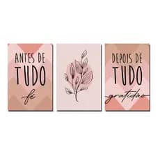 Quadros personalizados e decorativos KIT3 antes de tudo fé MDF 20X30 rosa