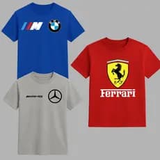 Kit 3 Camisetas Infantil Algodão Ferrari BMW Mercedes Carros Esportivos