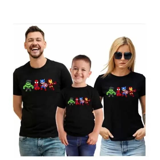Camiseta Kit Familia Vingadores  unissex Infantil e Adulto 100% Algodão (mandar N criança 02 ao 16) Camisa