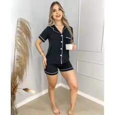 PIJAMA AMERICANO EM SUEDE  ESTAMPA LISA