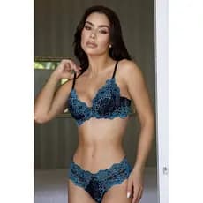 CONJUNTO COM ARO ÚNICO TODO EM RENDA. ACOMPANHA CALCINHA QUE NÃO MARCA