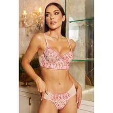 CONJUNTO COM BASE EM ESPUMA. TULE BORDADO. ACOMPANHA CALCINHA FIO DUPLO