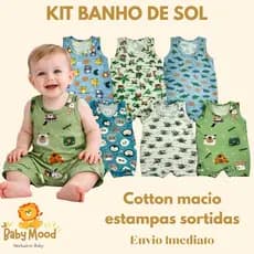 Banho de Sol Cotton Bebê Menino Verão Piscina Praia Infantil  | 1, 2 ou 3 UN Conforto e Tecido Com Estampas Exclusivas