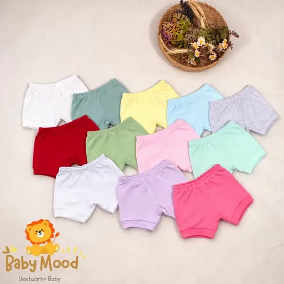 Shorts De Bebê KIT COM 3 - Tapa Fraldas 100% Algodão - Ribana Bebê Menino Menina Infantil - Várias Cores
