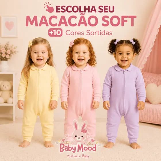 Macacão Longo Inverno Kit 1 ou 3 un - Com Zíper Bebê Menina Ribana - 100% Algodão | Mais Vendidos - A PRONTA ENTREGA