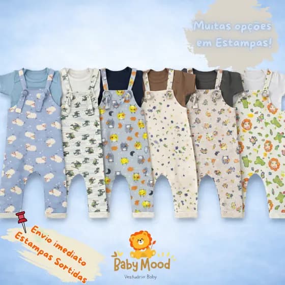 Jardineira + Body Bebê Menino e menina 100% Cotton |Muitas Estampas | Kit c/ 1 ou 2 unidades | Preço De Atacado
