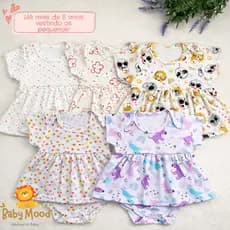 Vestido Bebê Menina Body Saia 100% Suedine Estampas Sortidas Roupa Infantil Direto Da Fábrica Manga Curta Kit 1 ou 2 Un