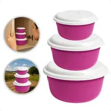 Conjunto 3 Potes Plásticos 350ml 750ml 1400ml Cozinha Luxo
